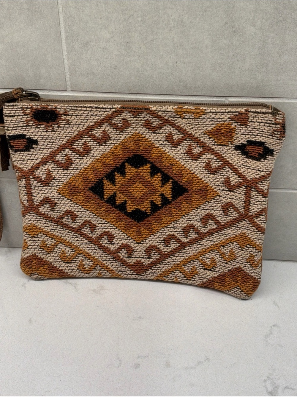 Myra Bags Canvas Leather Rug Clutch Purse Elora Wristlet Bohemian 10”x8”